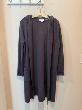 Koryo Hooded Long Cardigan Sweater - Charcoal